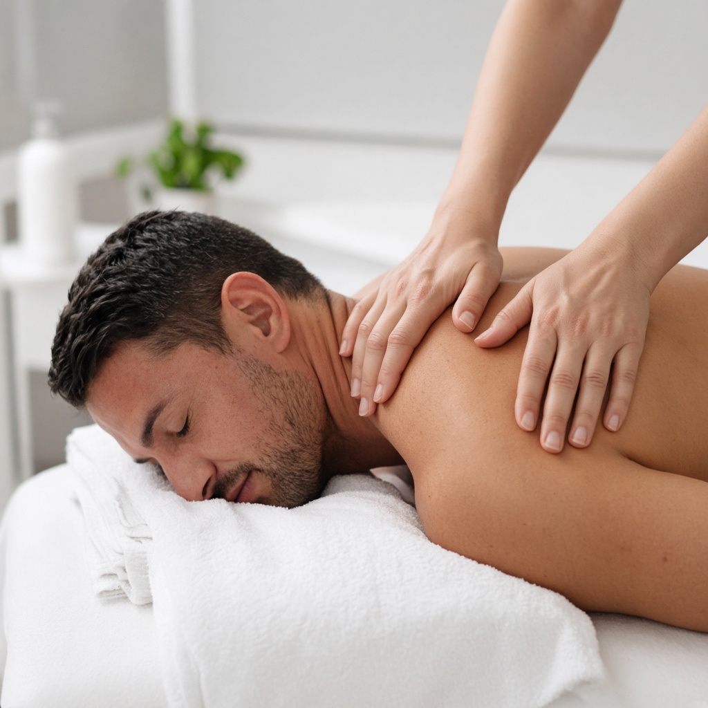 Male client shoulder massage